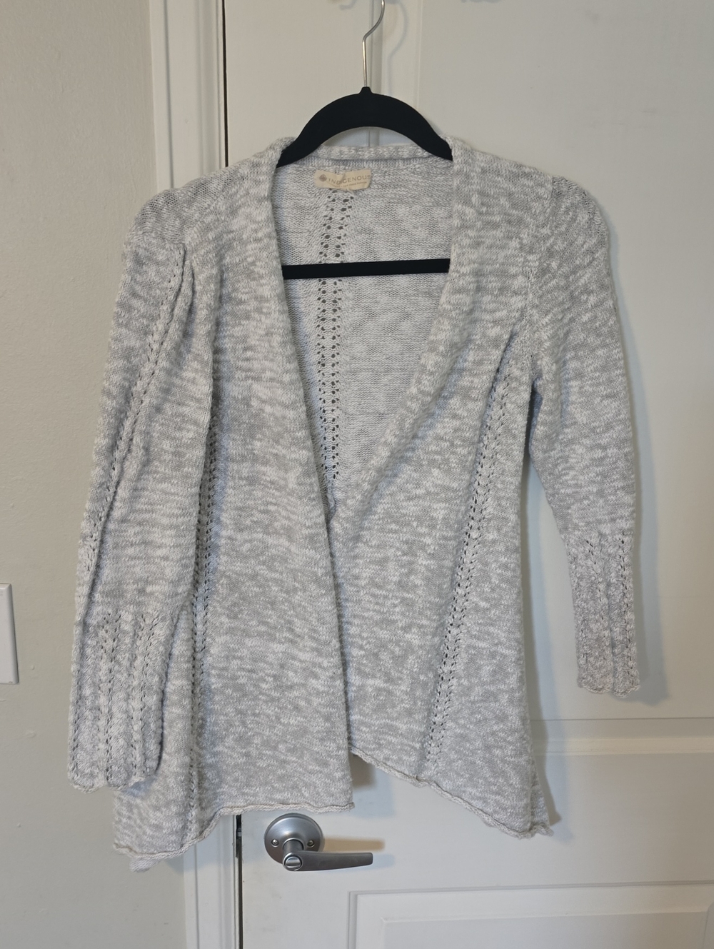 Indigenous Light Gray Open-Front Knit Cardigan